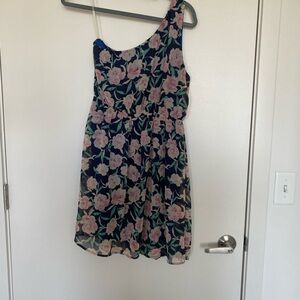 Everly Blue and Pink One Shoulder Floral Dress - Size M